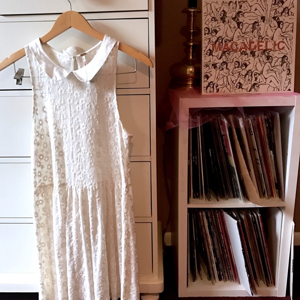 FP Sweet Daisy Collared Dress Free People Sheer Lace Sundress White Mini Small